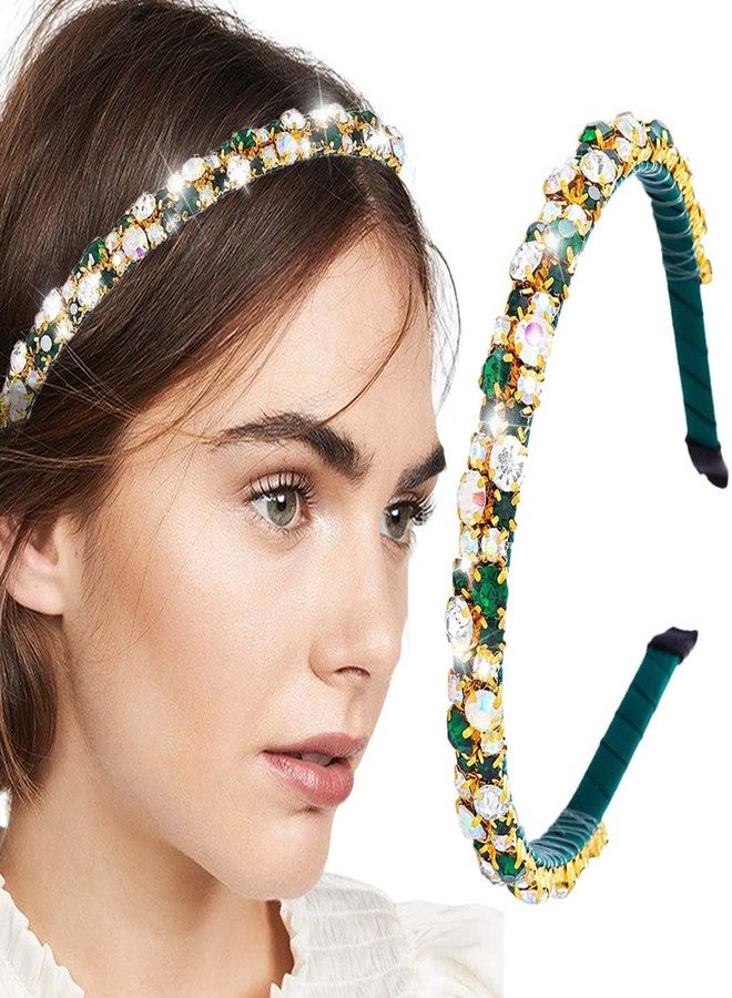 Firuilo Rhinestones Headband Green Thin Head Bands Bling Crystal Hair Bands Bejeweled Diamond Hair Accessories for Women and Girls (Green) - Image 1